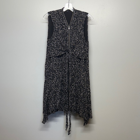 All Saints Dresses & Skirts - All Saints Black and Gray Flowing Animal Print Zip Midi Tie Dress